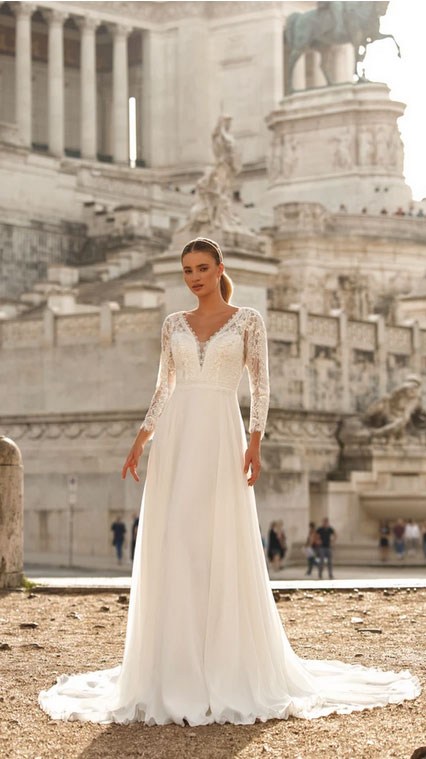 Robe de mariée longues manches en dentelle